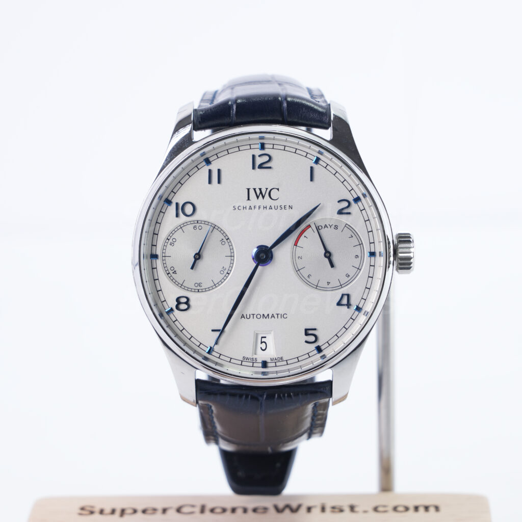 IWC Portugieser Automatic 7 Days Steel Model White Dial Blue Crocodile Leather Strap 42mm Replica Watches - 1