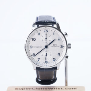 IWC Portugieser Chronograph Steel Model Silver Dial Blue Leather Strap 41mm Replica Watches - 1