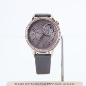 Vacheron Constantin Égérie 8005F/000R-B958 Rose Gold Pink-Purple Guilloché Dial Diamond Bezel Grey Leather Strap 35mm Replica Watches - 1