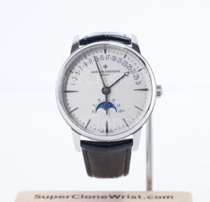 Vacheron Constantin Patrimony 4010U/000G-B330 Steel Silver Opaline Dial Steel Bezel Black Leather Strap 42.5mm Replica Watches - 1