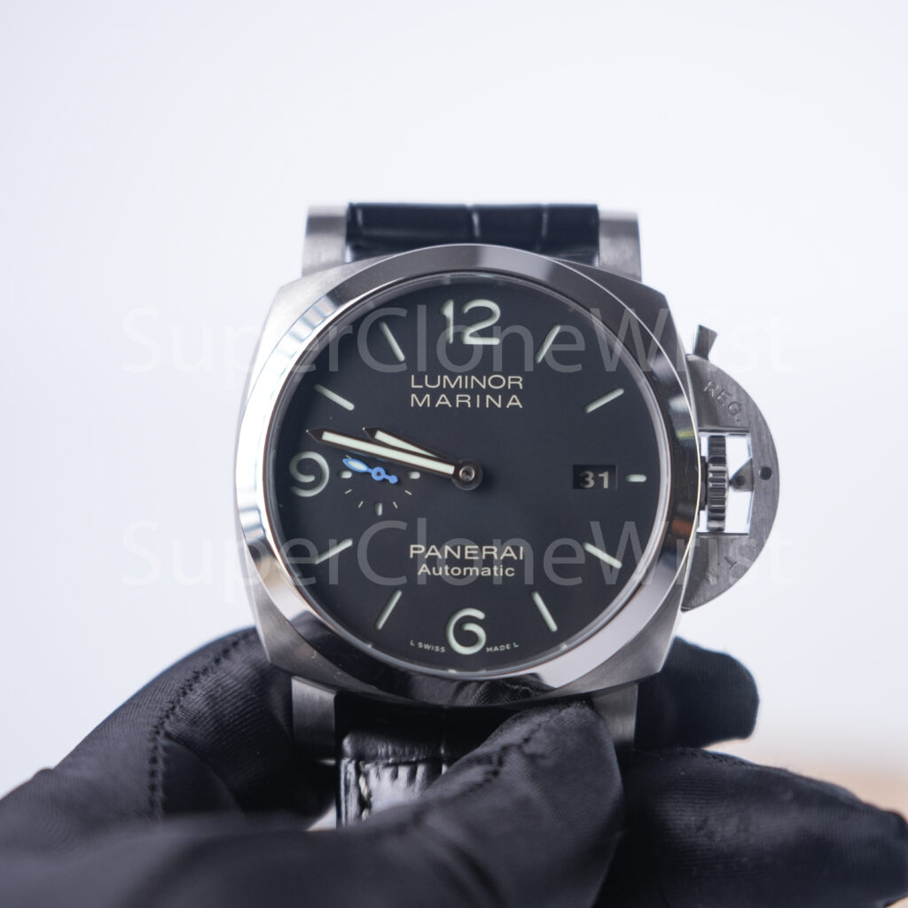 Panerai Luminor Marina PAM01312 Steel Model Black Dial Black Leather Strap 44mm Replica Watches - 10