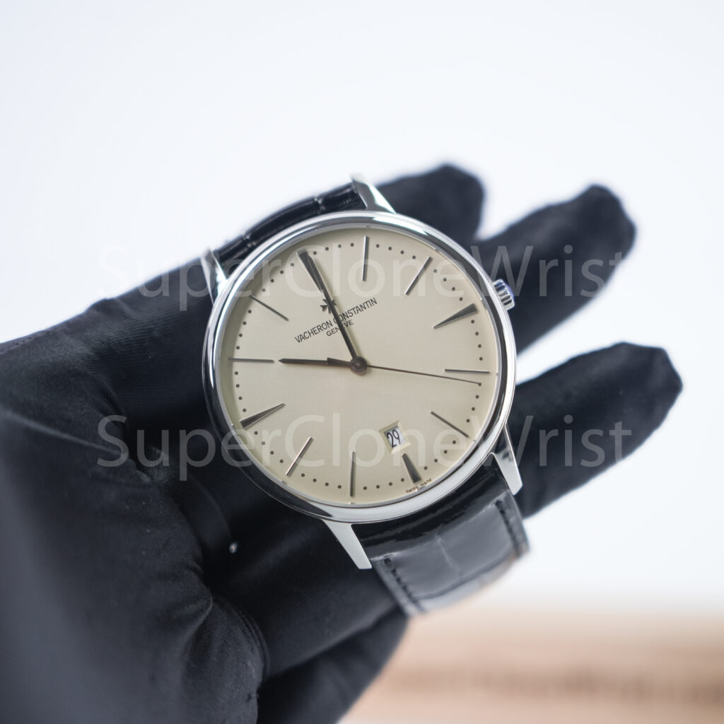 Vacheron Constantin Patrimony 85180/000G-9230 Steel Silver Opaline Dial Steel Convex Bezel Black Leather Strap 40mm Replica Watches - 2