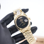 Rolex Day-Date 36 18238 18K Yellow Gold Black Onyx Dial Fluted Bezel President Bracelet Replica Watches - 2