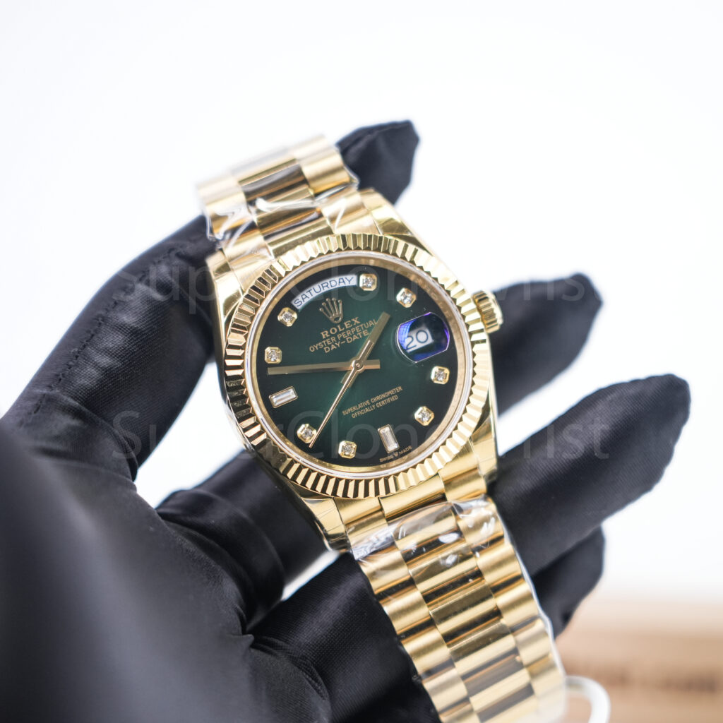 Rolex Day-Date 228238 Yellow Gold Green Ombre Diamond Dial Fluted Bezel President Bracelet 40mm Replica Watches - 2
