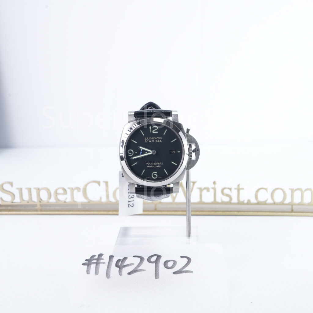 Panerai Luminor Marina PAM01312 Steel Model Black Dial Black Leather Strap 44mm Replica Watches - 2