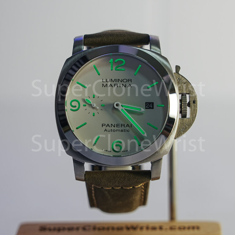 Panerai Luminor Marina PAM01314 Steel Model White Dial Brown Leather Strap 44mm Replica Watches - 2