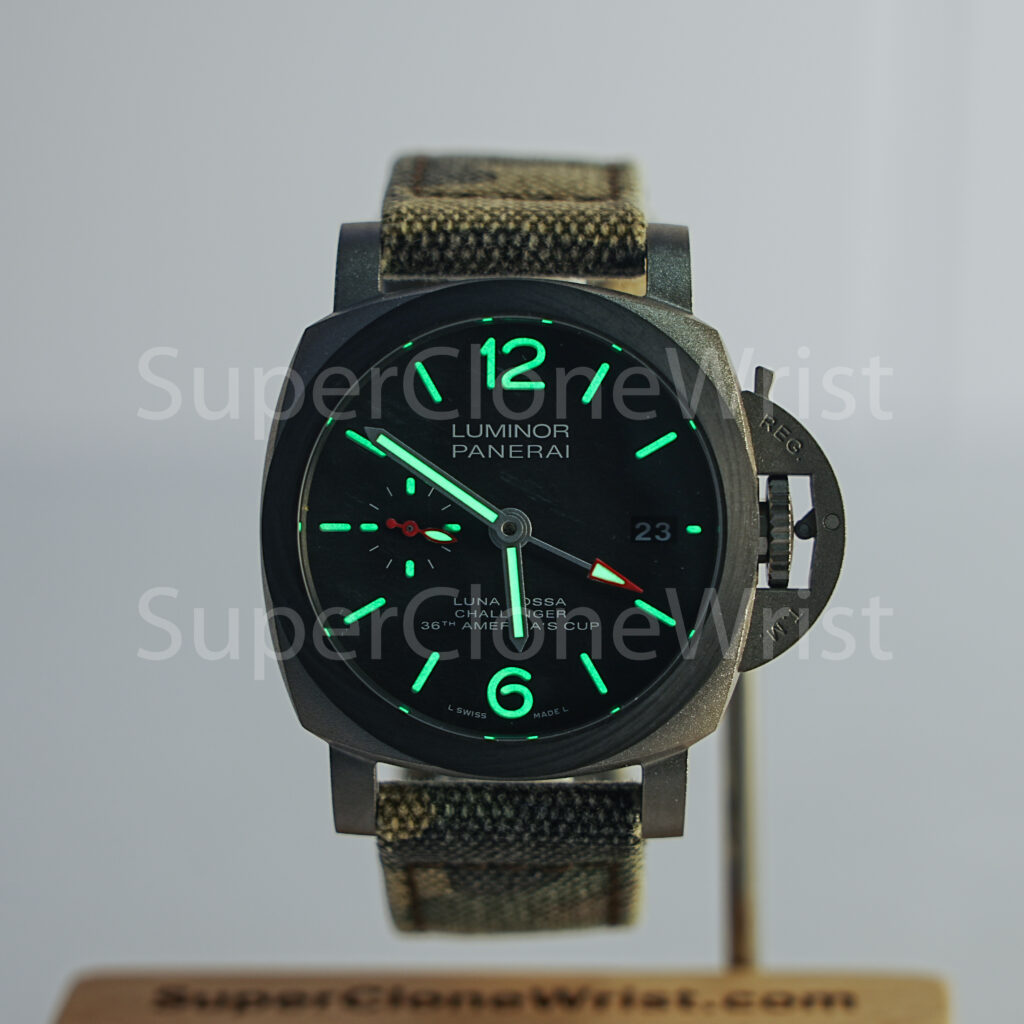 Panerai Luminor Luna Rossa GMT PAM01096 Titanium Scafotech Dial Carbotech Bezel Grey Fabric Strap 42mm Replica Watches - 2
