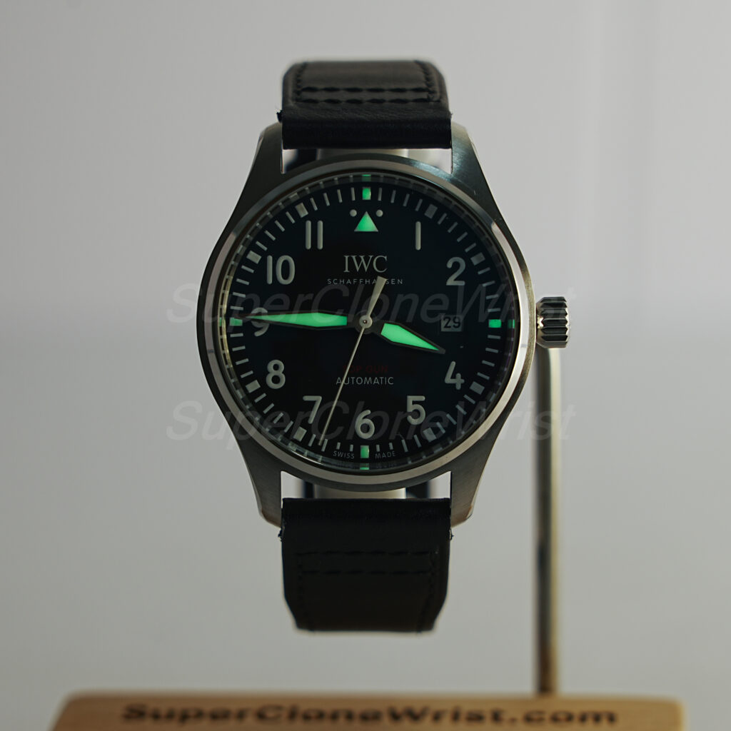 IWC Pilot's Watch Automatic TOP GUN Steel Model Black Dial Black Leather Strap 41mm Replica Watches - 2