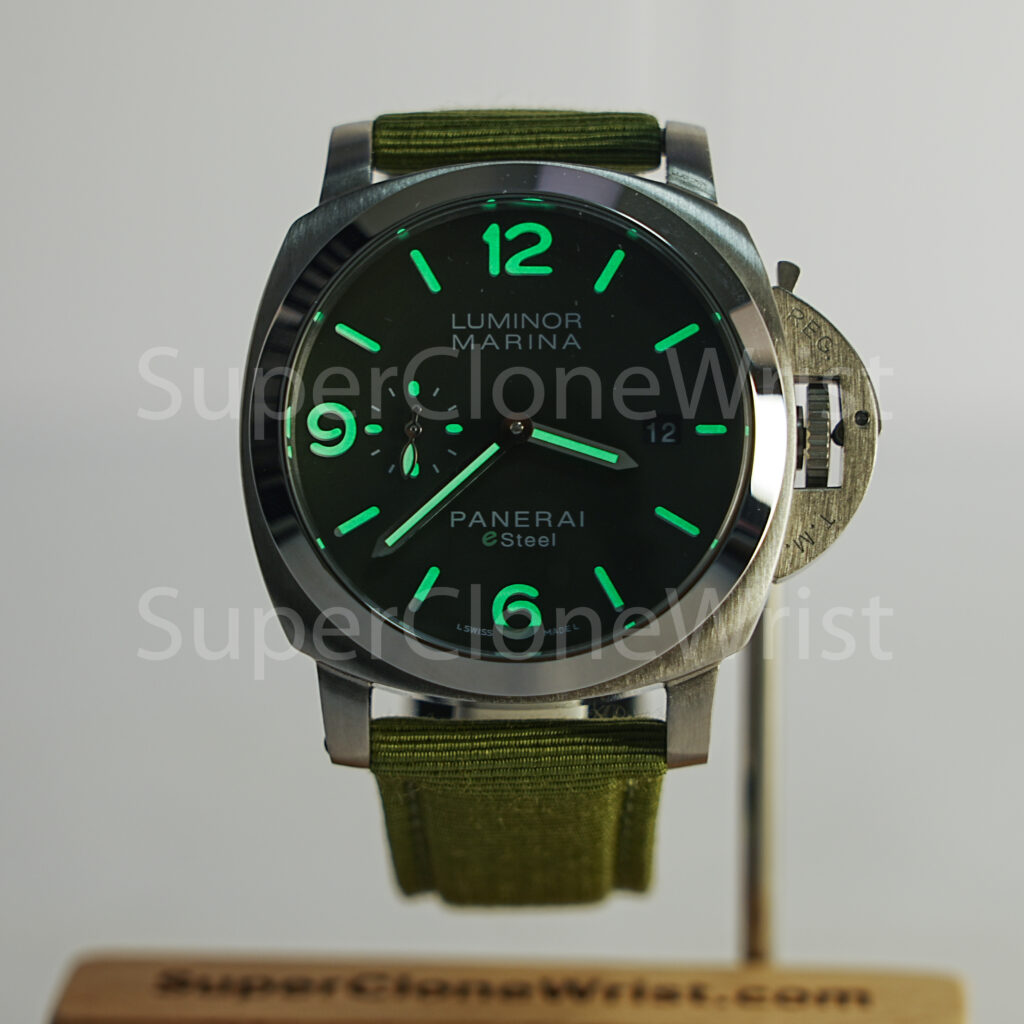 Panerai Luminor Marina eSteel PAM01356 Verde Smeraldo Green Gradient Dial Fabric Strap 44mm Replica Watches - 2