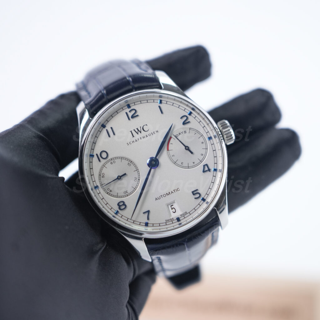 IWC Portugieser Automatic 7 Days Steel Model White Dial Blue Crocodile Leather Strap 42mm Replica Watches - 2