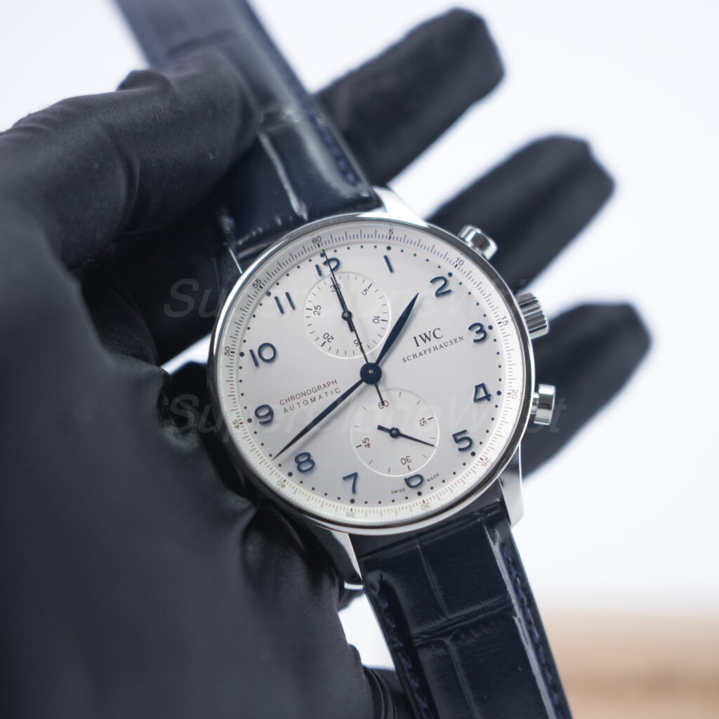 IWC Portugieser Chronograph Steel Model Silver Dial Blue Leather Strap 41mm Replica Watches - 2