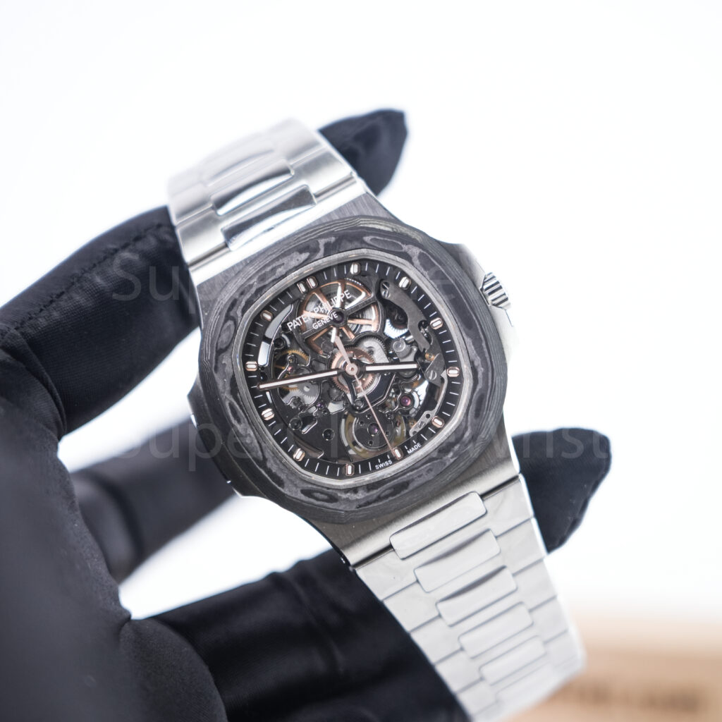 Patek Philippe Nautilus 5711 "The Pearl Project" Steel Skeleton Dial Carbon Fiber Bezel Steel Bracelet 40mm Replica Watches - 3