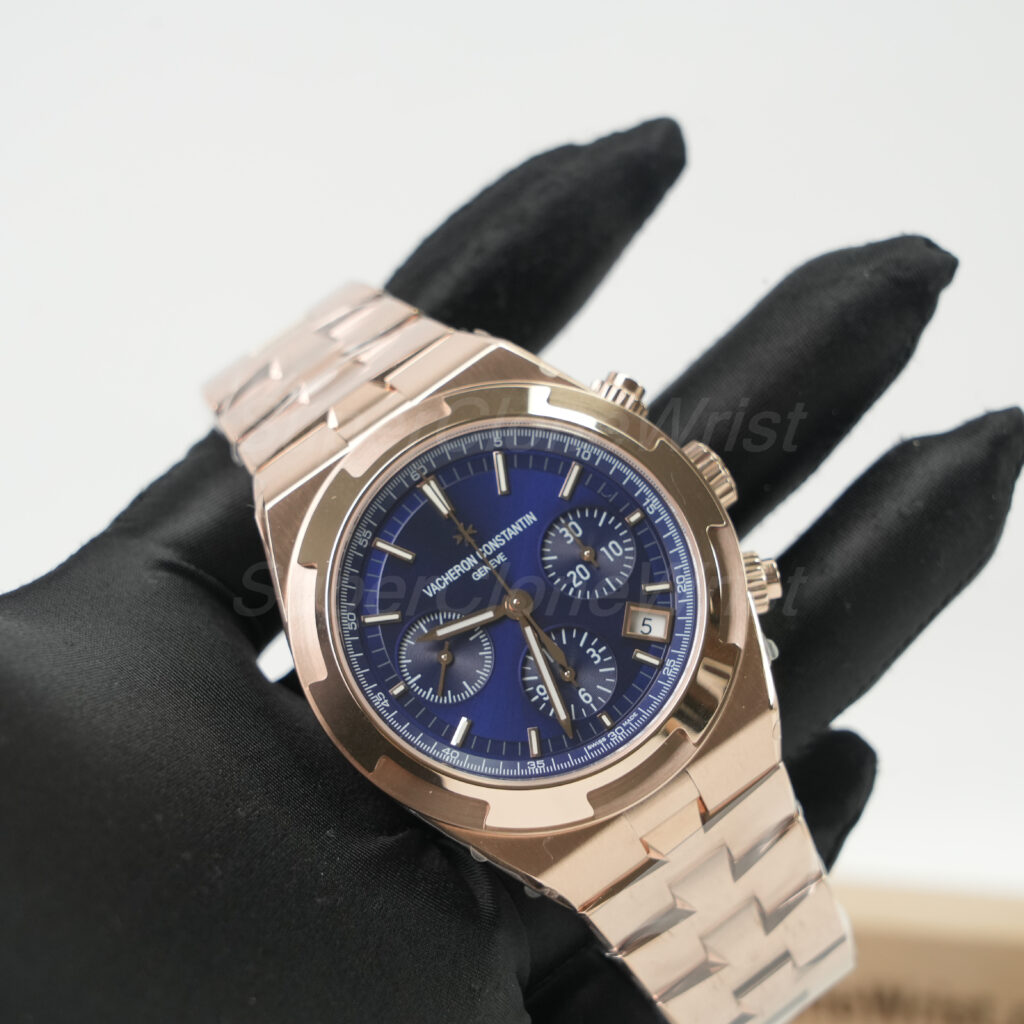 Vacheron Constantin Overseas Chronograph 5500V/110R-B732 Rose Gold Blue Dial Rose Gold Bezel Rose Gold Bracelet 42.5mm Replica Watches - 3