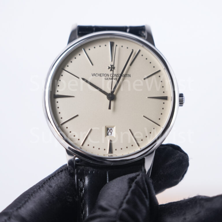 Vacheron Constantin Patrimony 85180/000G-9230 Steel Silver Opaline Dial Steel Convex Bezel Black Leather Strap 40mm Replica Watches - 3
