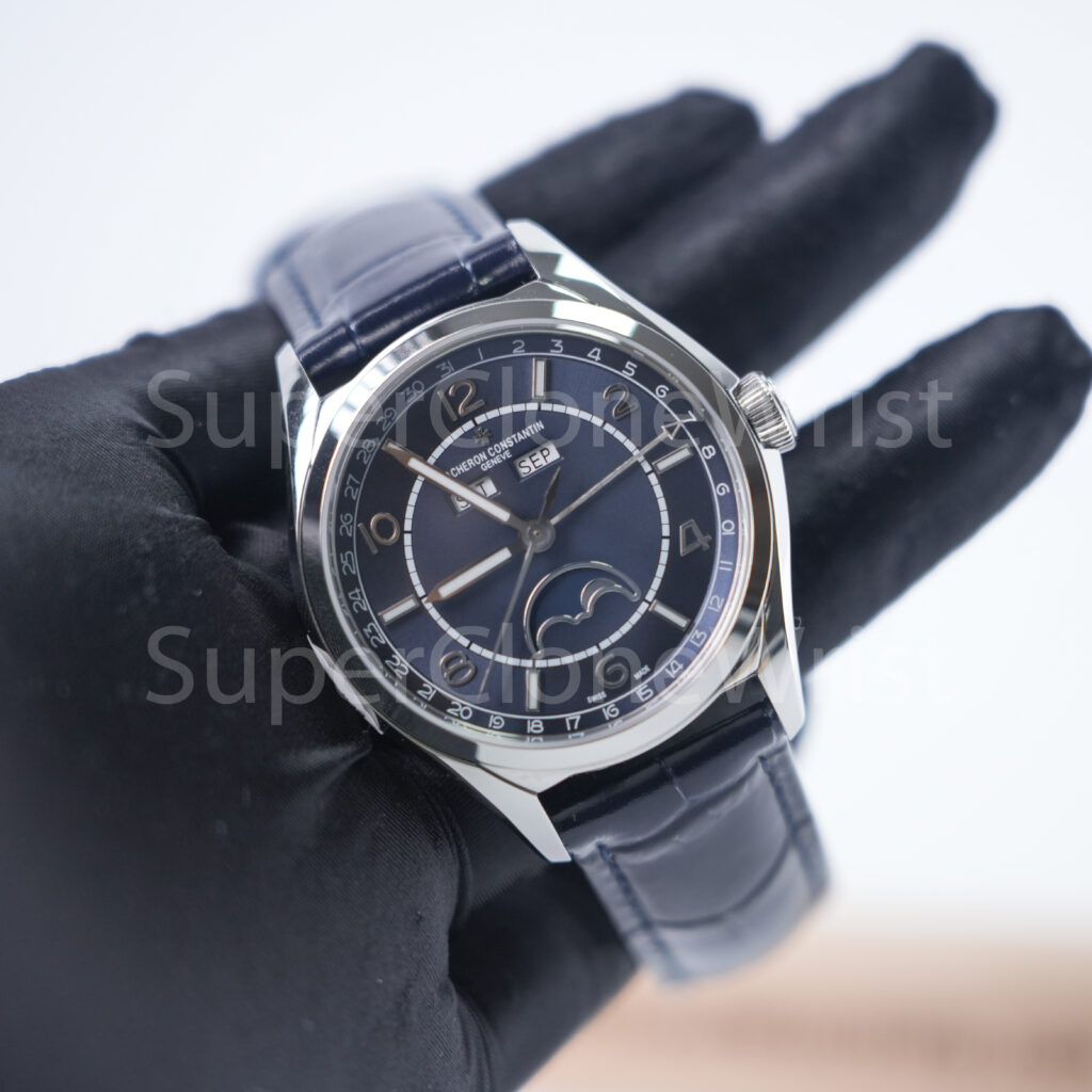 Vacheron Constantin Fiftysix 4000E/000A-B548 Steel Blue Dial Steel Polished Bezel Blue Leather Strap 40mm Replica Watches - 3