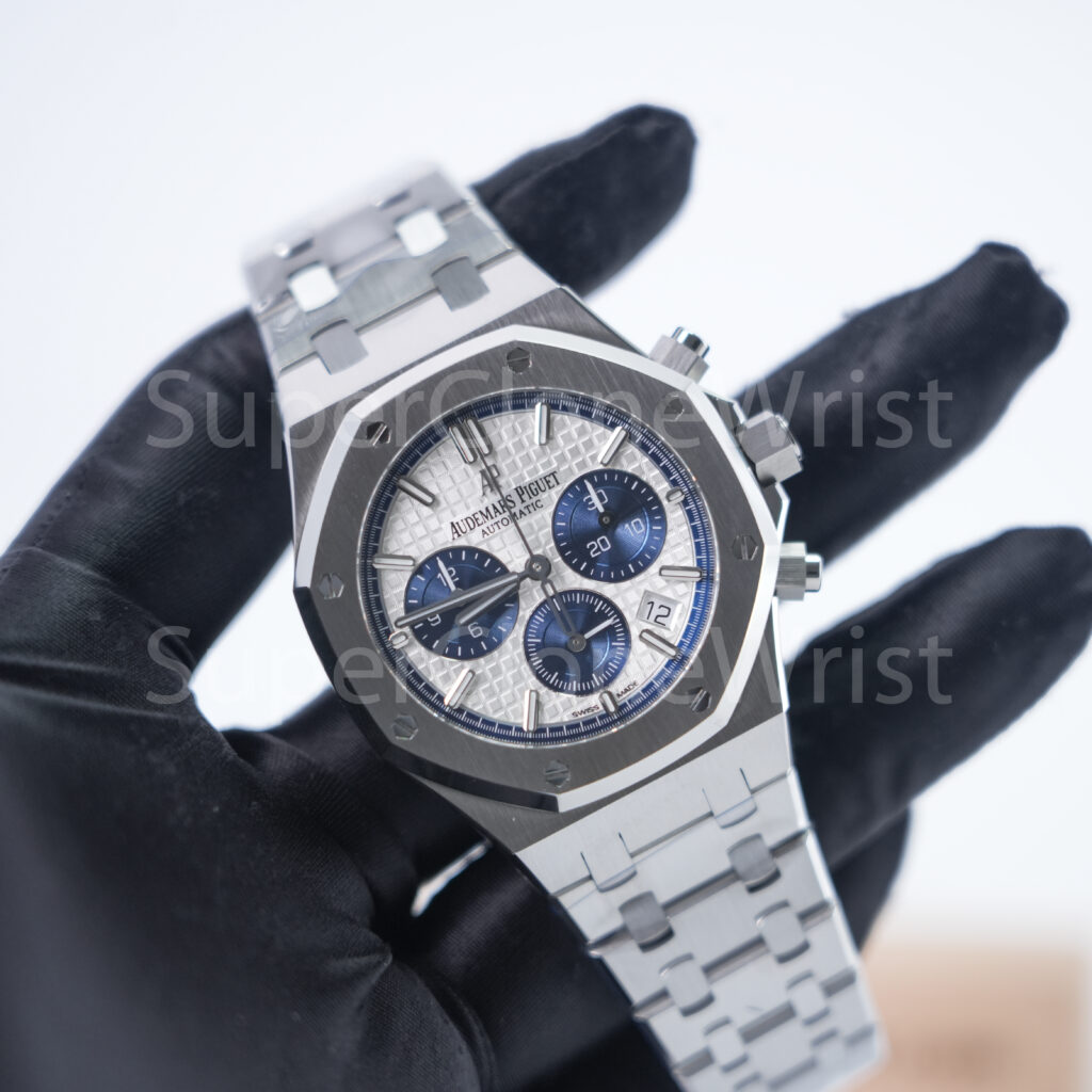 Audemars Piguet Royal Oak Chronograph 26315ST Steel Model Silver Grande Tapisserie Dial Blue Sub-dials Steel Bracelet 38mm Replica Watches - 3