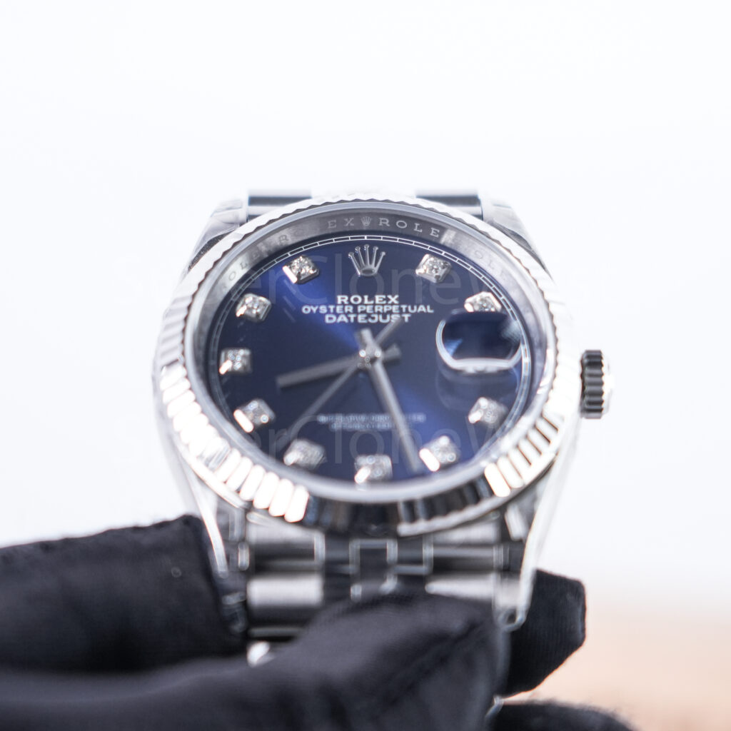 Rolex Datejust 126334 Steel Blue Sunray Diamond Dial Fluted Bezel Jubilee Bracelet 41mm Replica Watches - 3