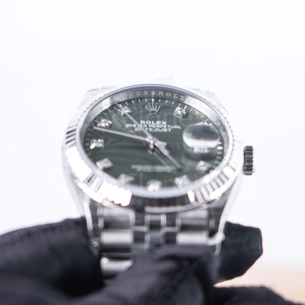 Rolex Datejust 36 126234 Steel Green Palm Motif Diamond Dial Fluted Bezel Jubilee Bracelet Replica Watches - 3