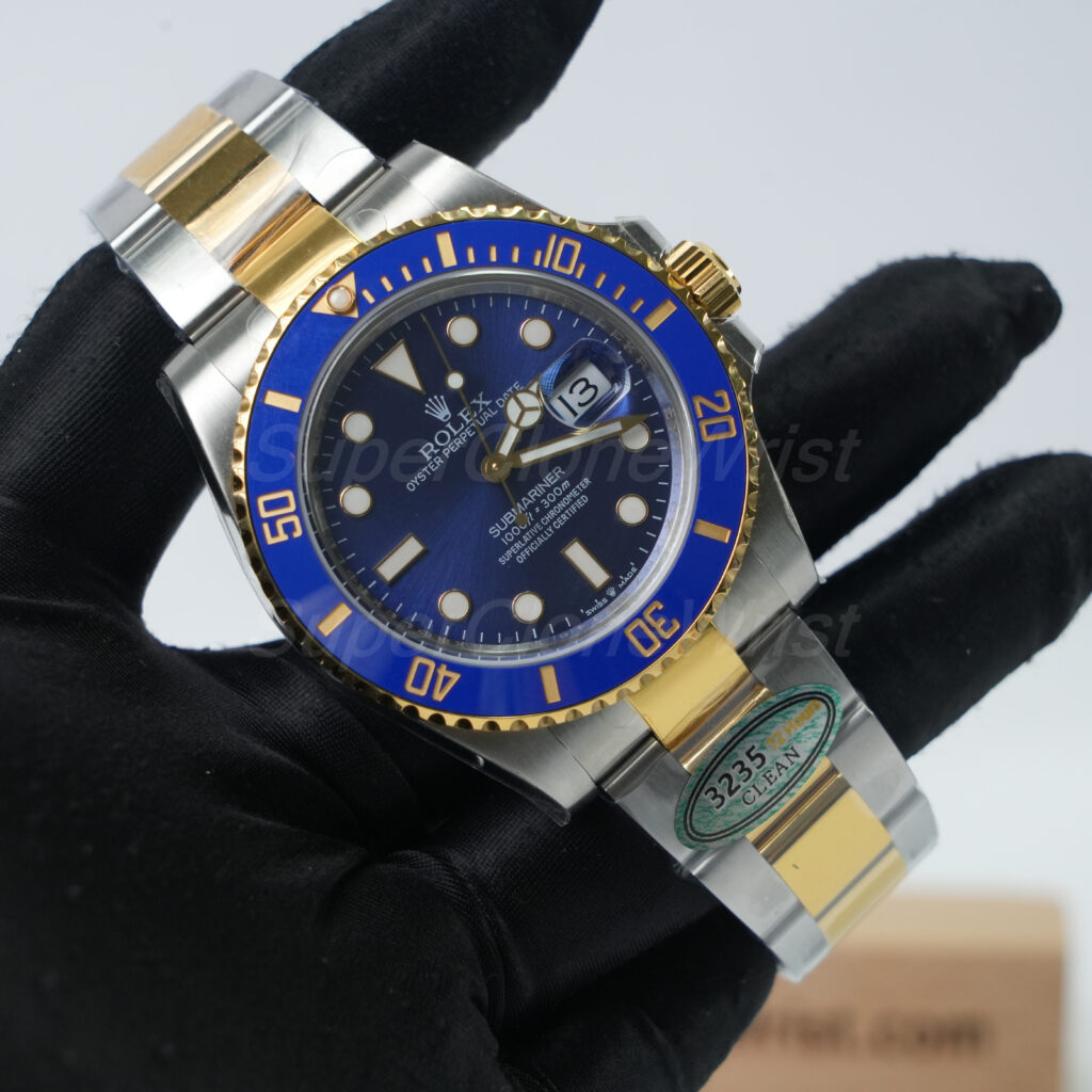 Rolex Submariner Date Two-Tone Blue Dial Blue Ceramic Bezel Oyster Bracelet 41mm Replica Watches - 3