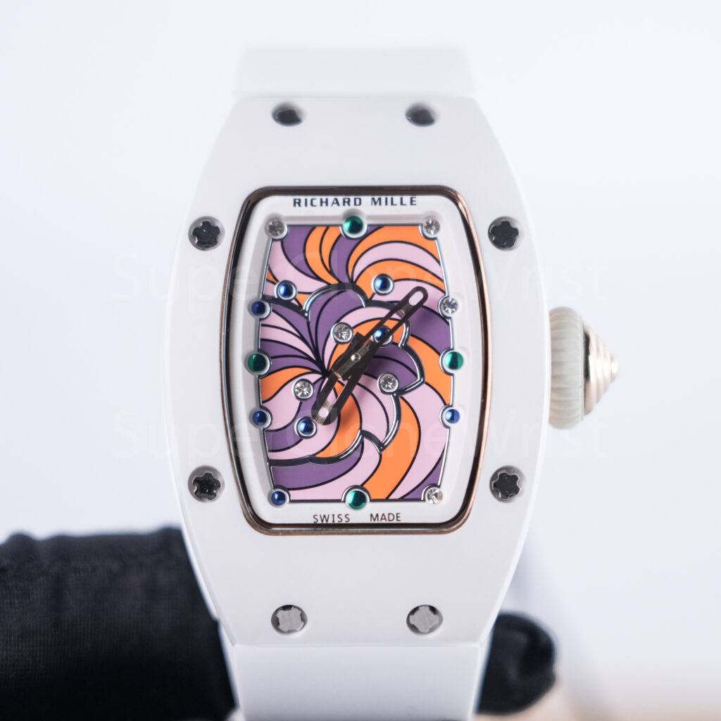 Richard Mille Bonbon RM 07-03 Steel(Ceramic-finish) Swirl Dial Steel Bezel White Rubber Strap 31mm Replica Watches - 3