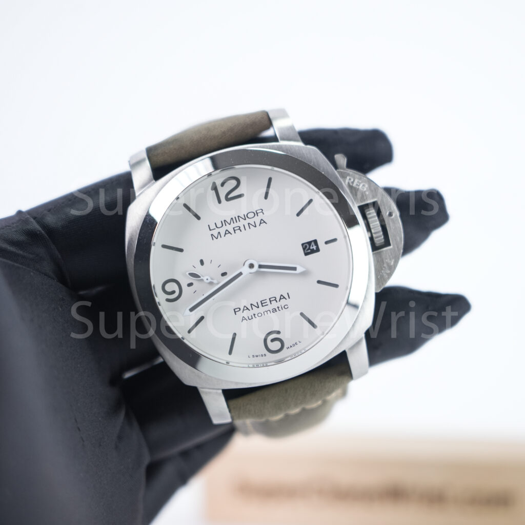 Panerai Luminor Marina PAM01314 Steel Model White Dial Brown Leather Strap 44mm Replica Watches - 3