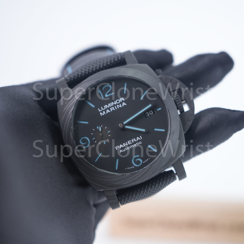 Panerai Luminor Marina PAM02661 Carbotech Black Dial Blue Lume Black Rubber Strap 44mm Replica Watches - 3