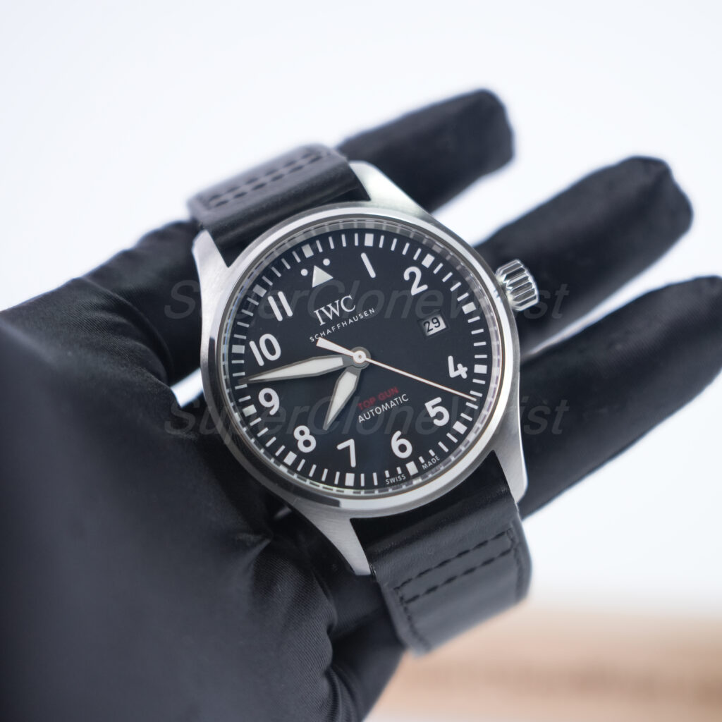 IWC Pilot's Watch Automatic TOP GUN Steel Model Black Dial Black Leather Strap 41mm Replica Watches - 3