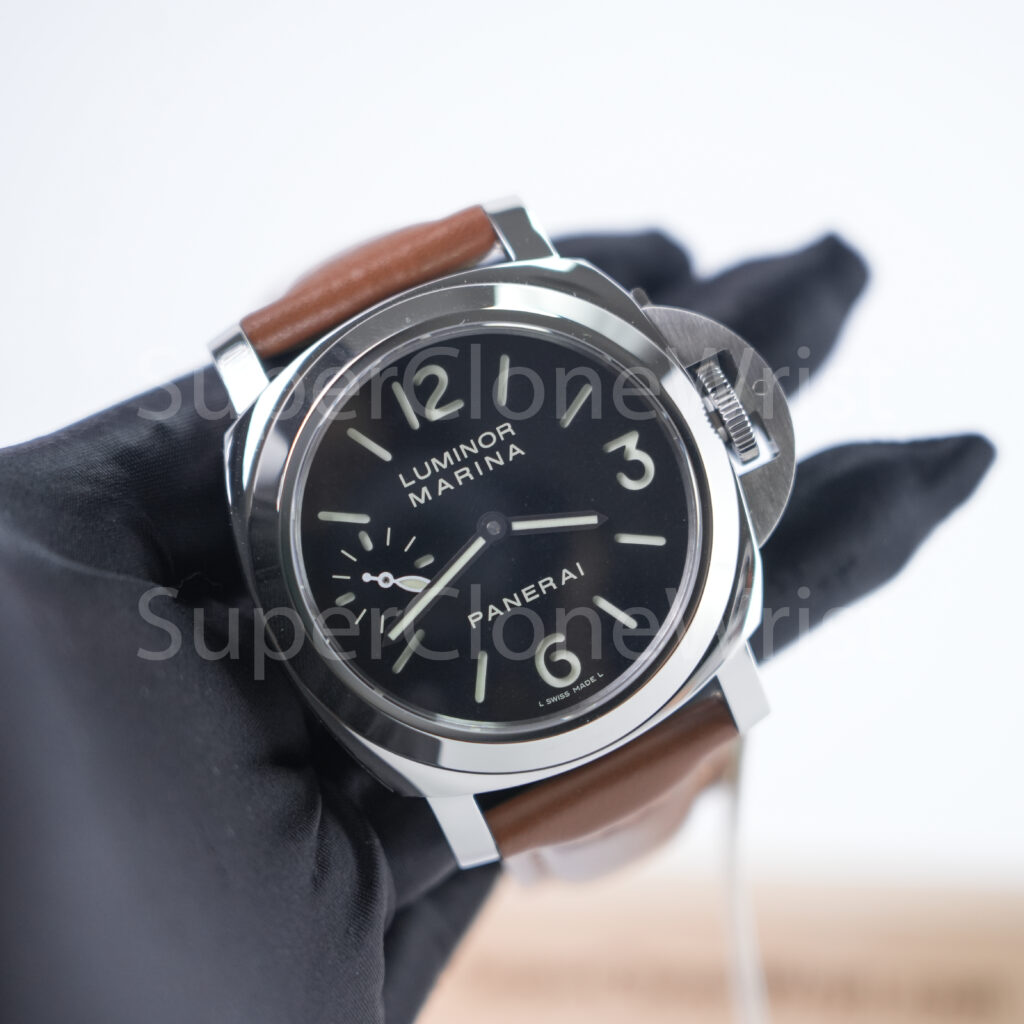 Panerai Luminor Marina PAM00111 Steel Black Dial Brown Leather Strap 44mm Replica Watches - 3