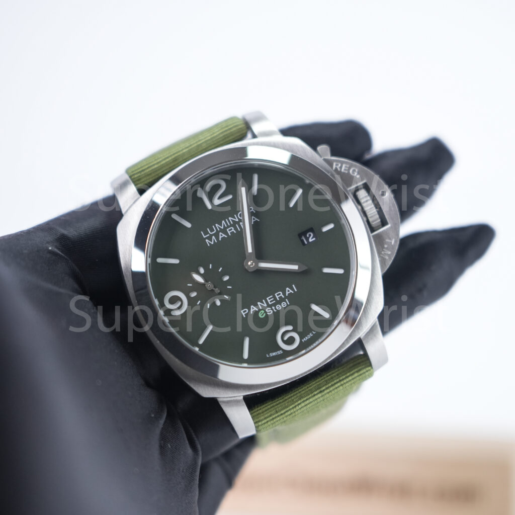 Panerai Luminor Marina eSteel PAM01356 Verde Smeraldo Green Gradient Dial Fabric Strap 44mm Replica Watches - 3