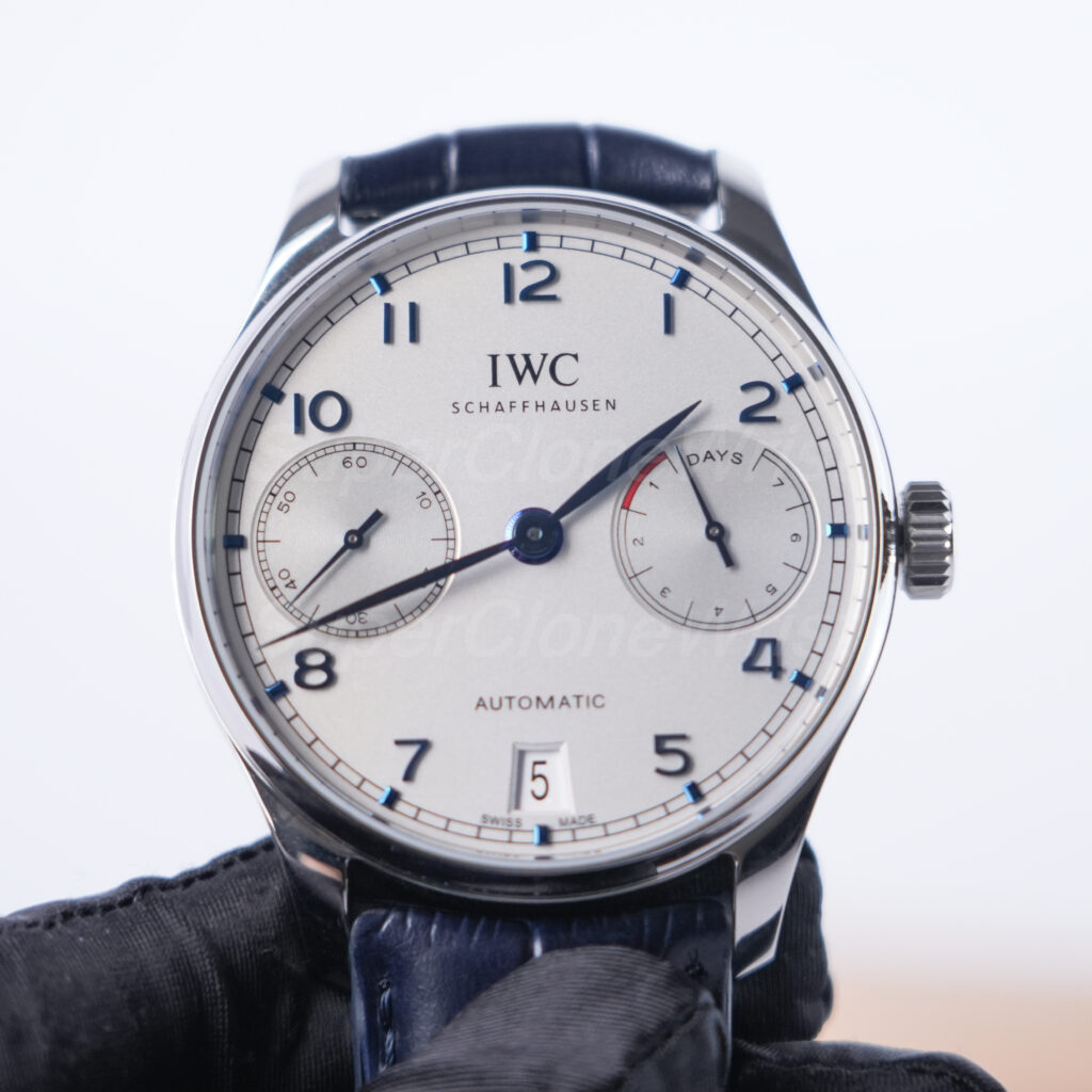 IWC Portugieser Automatic 7 Days Steel Model White Dial Blue Crocodile Leather Strap 42mm Replica Watches - 3