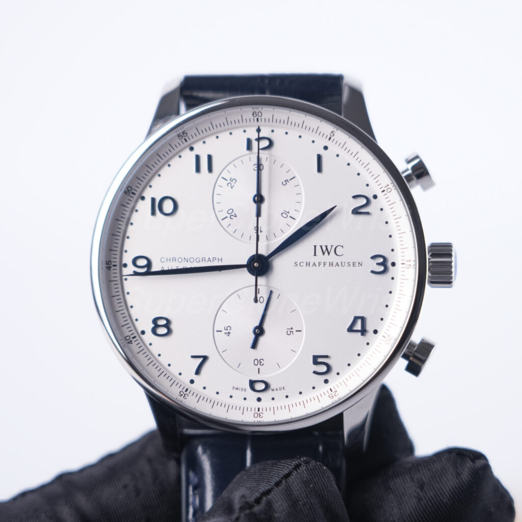 IWC Portugieser Chronograph Steel Model Silver Dial Blue Leather Strap 41mm Replica Watches - 3