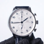 IWC Portugieser Chronograph Steel Model Silver Dial Blue Leather Strap 41mm Replica Watches - 3