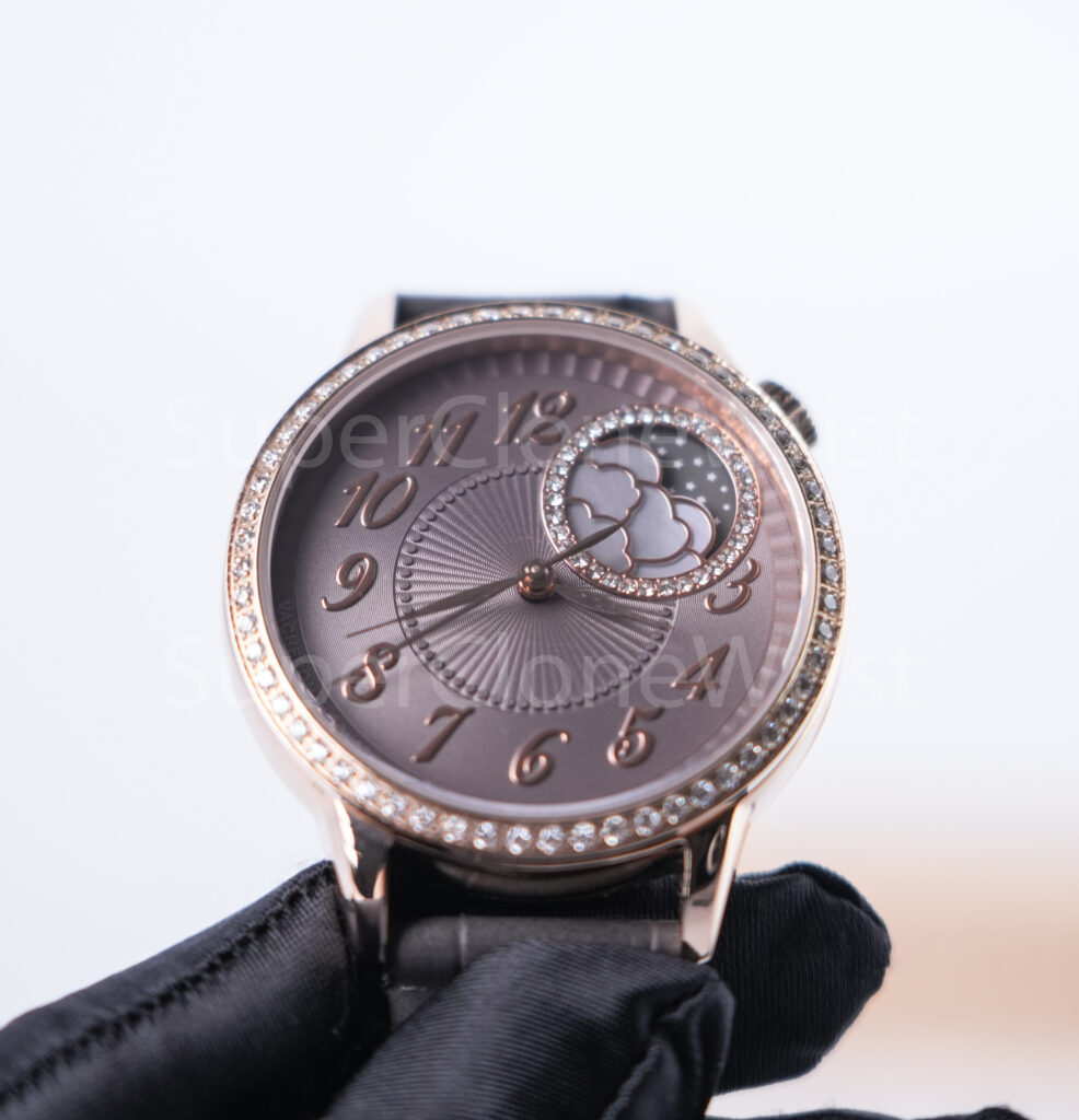 Vacheron Constantin Égérie 8005F/000R-B958 Rose Gold Pink-Purple Guilloché Dial Diamond Bezel Grey Leather Strap 35mm Replica Watches - 3