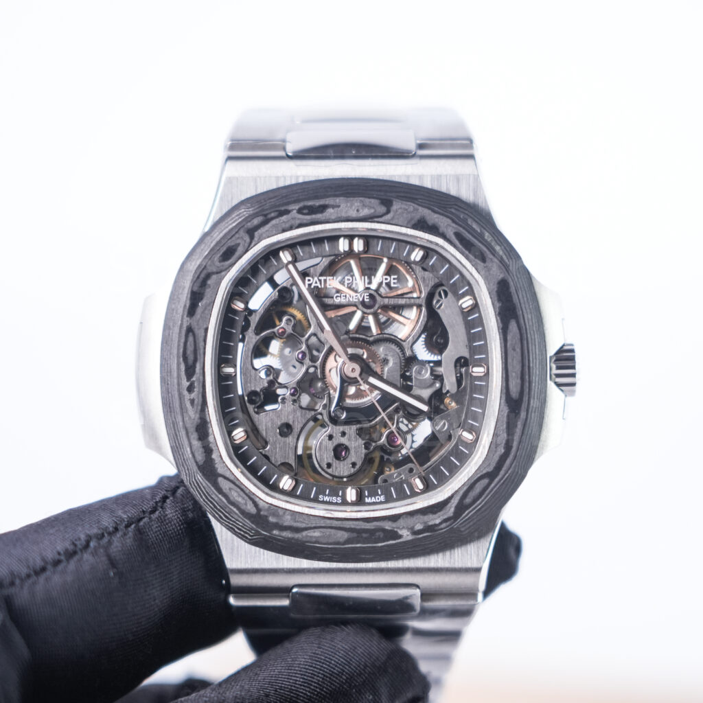 Patek Philippe Nautilus 5711 "The Pearl Project" Steel Skeleton Dial Carbon Fiber Bezel Steel Bracelet 40mm Replica Watches - 4