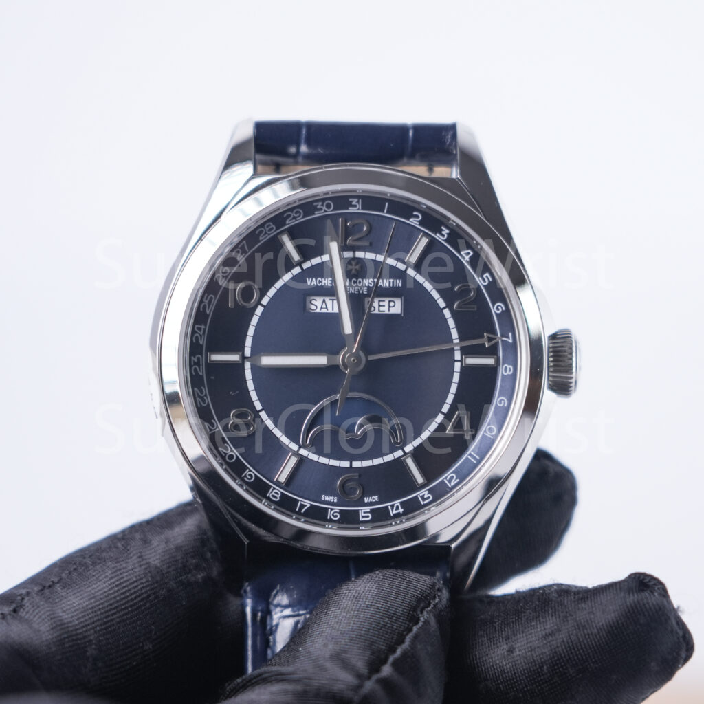 Vacheron Constantin Fiftysix 4000E/000A-B548 Steel Blue Dial Steel Polished Bezel Blue Leather Strap 40mm Replica Watches - 4