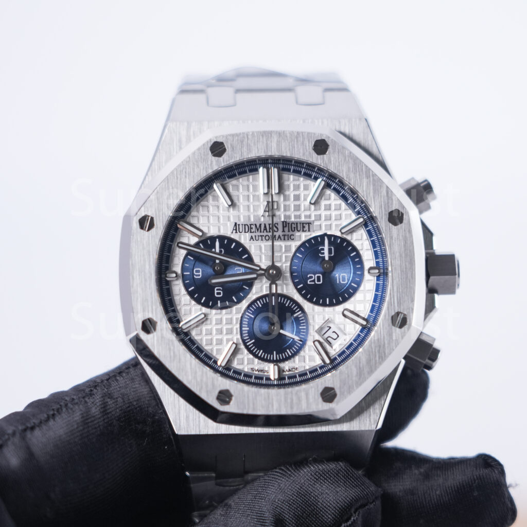 Audemars Piguet Royal Oak Chronograph 26315ST Steel Model Silver Grande Tapisserie Dial Blue Sub-dials Steel Bracelet 38mm Replica Watches - 4