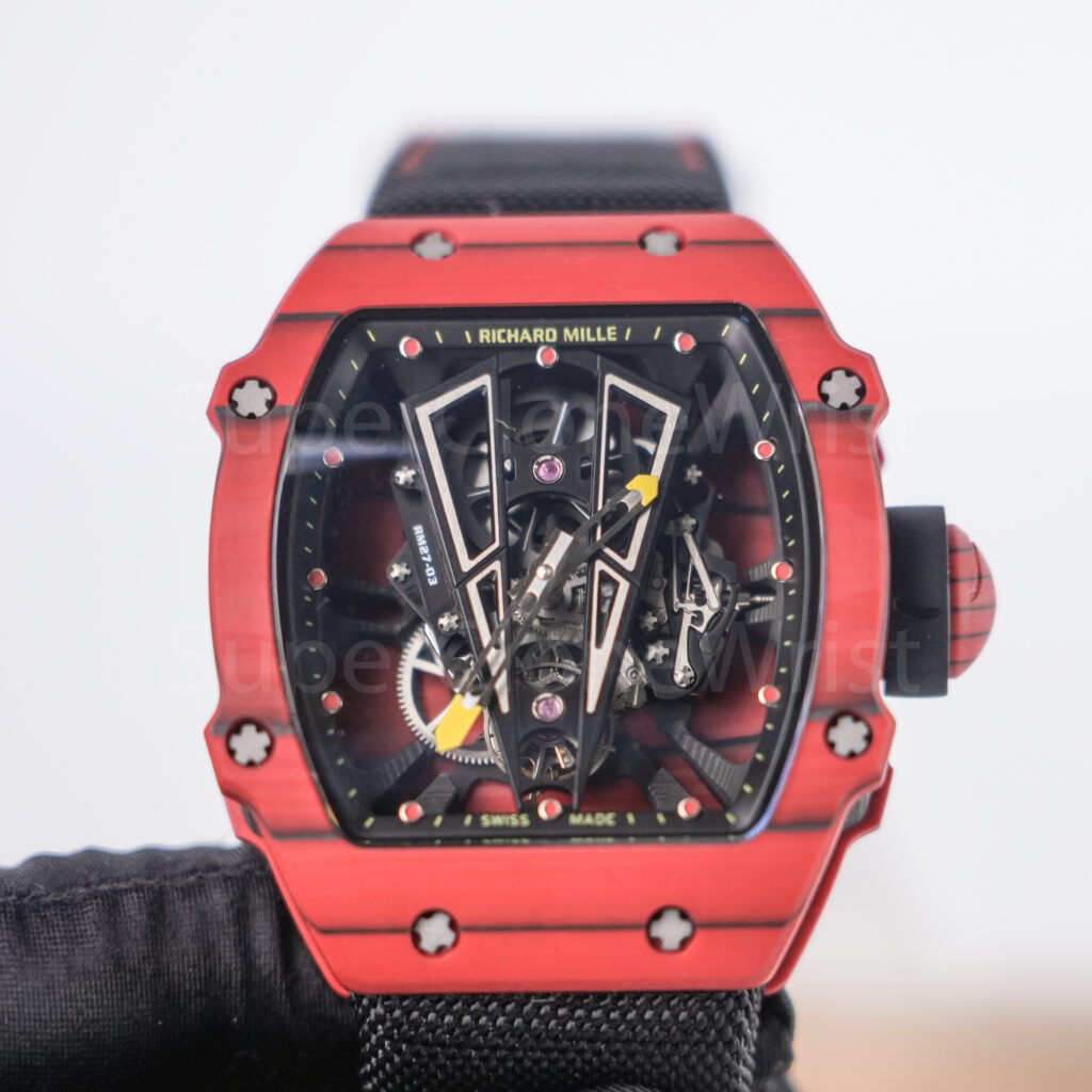 Richard Mille RM 27-03 Red Carbon Fiber Skeleton Dial Red Carbon Fiber Bezel Black Fabric Strap 40mm Replica Watches - 4