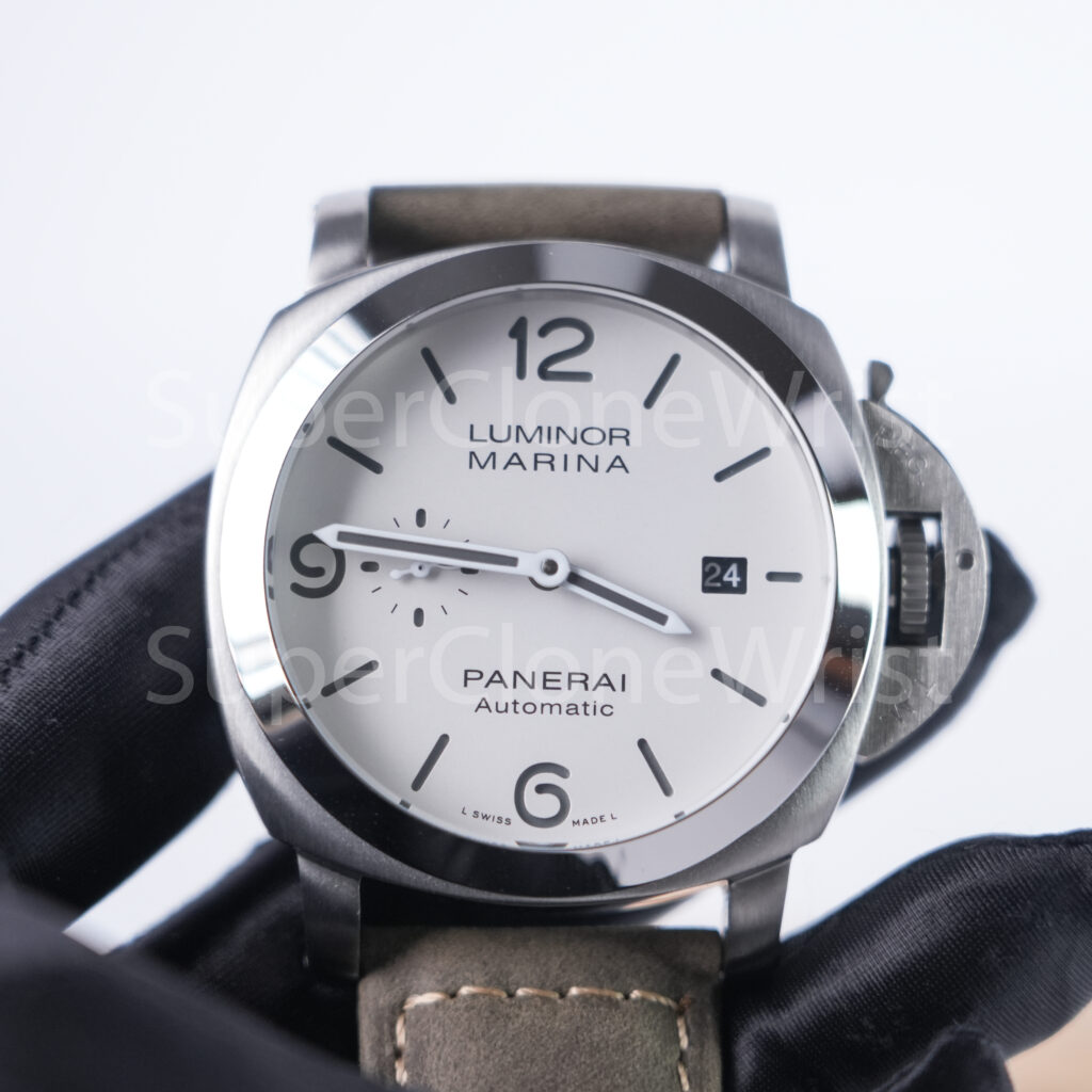 Panerai Luminor Marina PAM01314 Steel Model White Dial Brown Leather Strap 44mm Replica Watches - 4