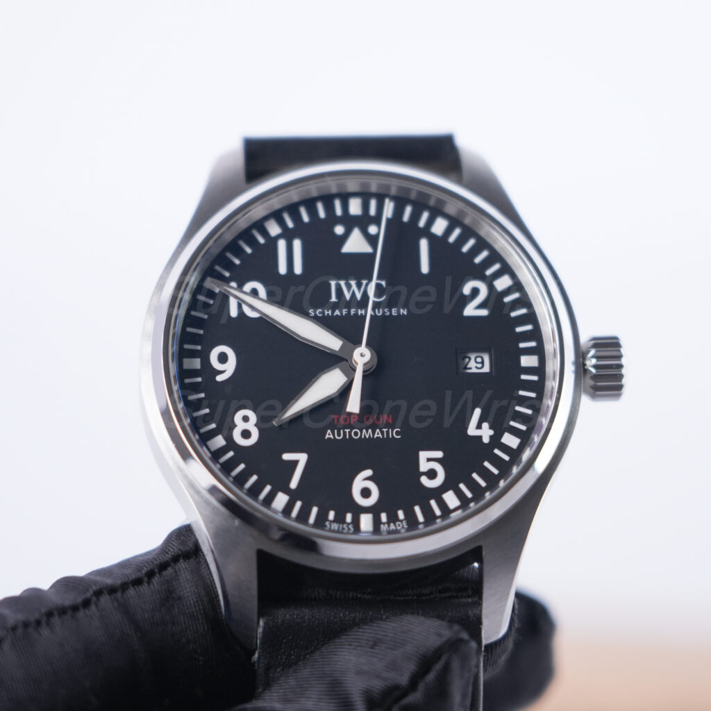 IWC Pilot's Watch Automatic TOP GUN Steel Model Black Dial Black Leather Strap 41mm Replica Watches - 4