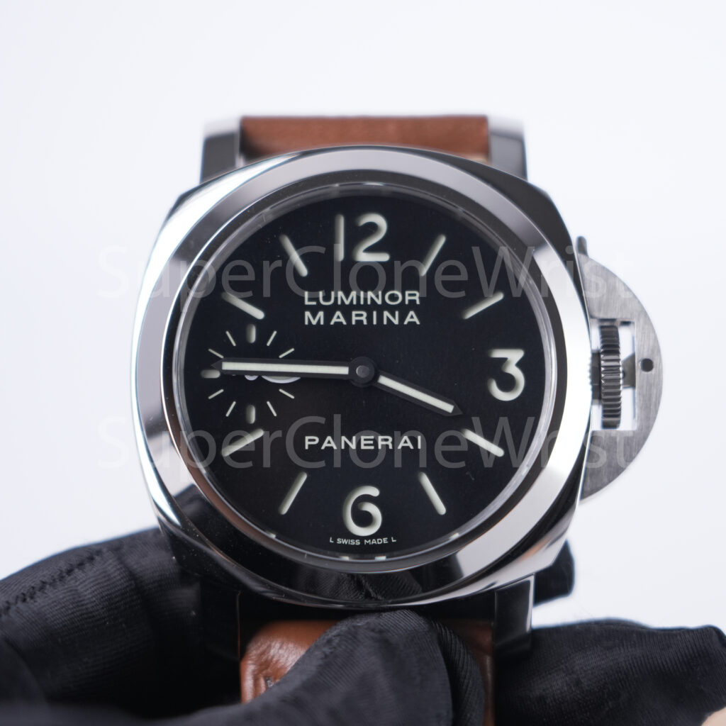 Panerai Luminor Marina PAM00111 Steel Black Dial Brown Leather Strap 44mm Replica Watches - 4