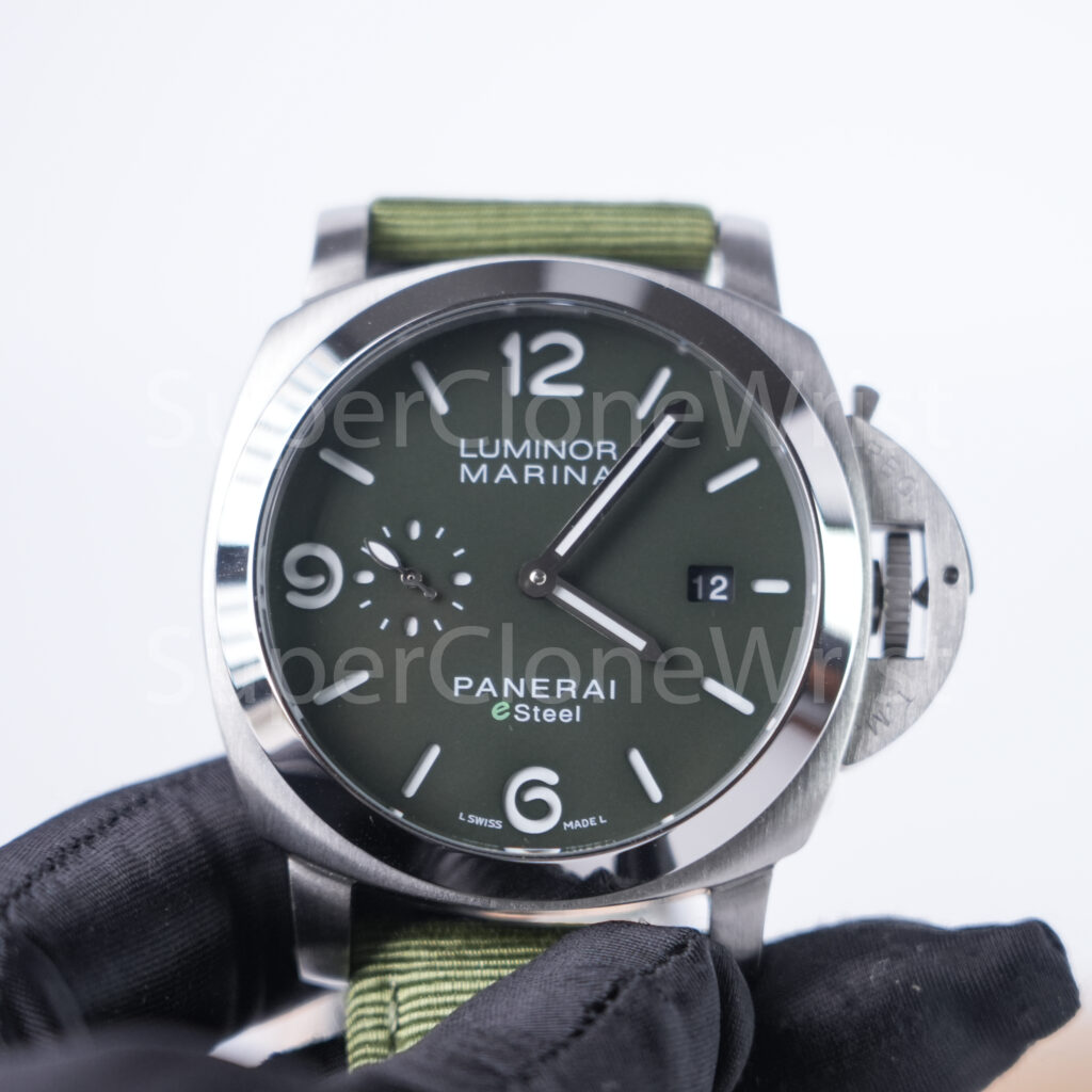 Panerai Luminor Marina eSteel PAM01356 Verde Smeraldo Green Gradient Dial Fabric Strap 44mm Replica Watches - 4