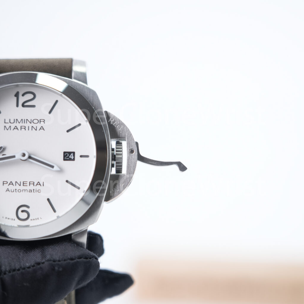 Panerai Luminor Marina PAM01314 Steel Model White Dial Brown Leather Strap 44mm Replica Watches - 5