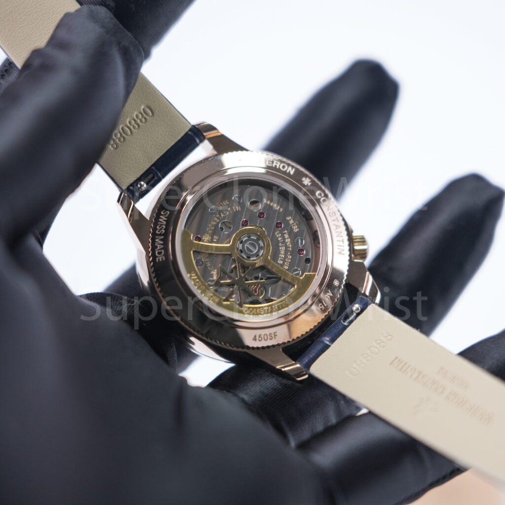 Vacheron Constantin Égérie 8005F/000R-B498 Rose Gold Silver Guilloché Dial Diamond Bezel Blue Leather Strap 35mm Replica Watches - 7