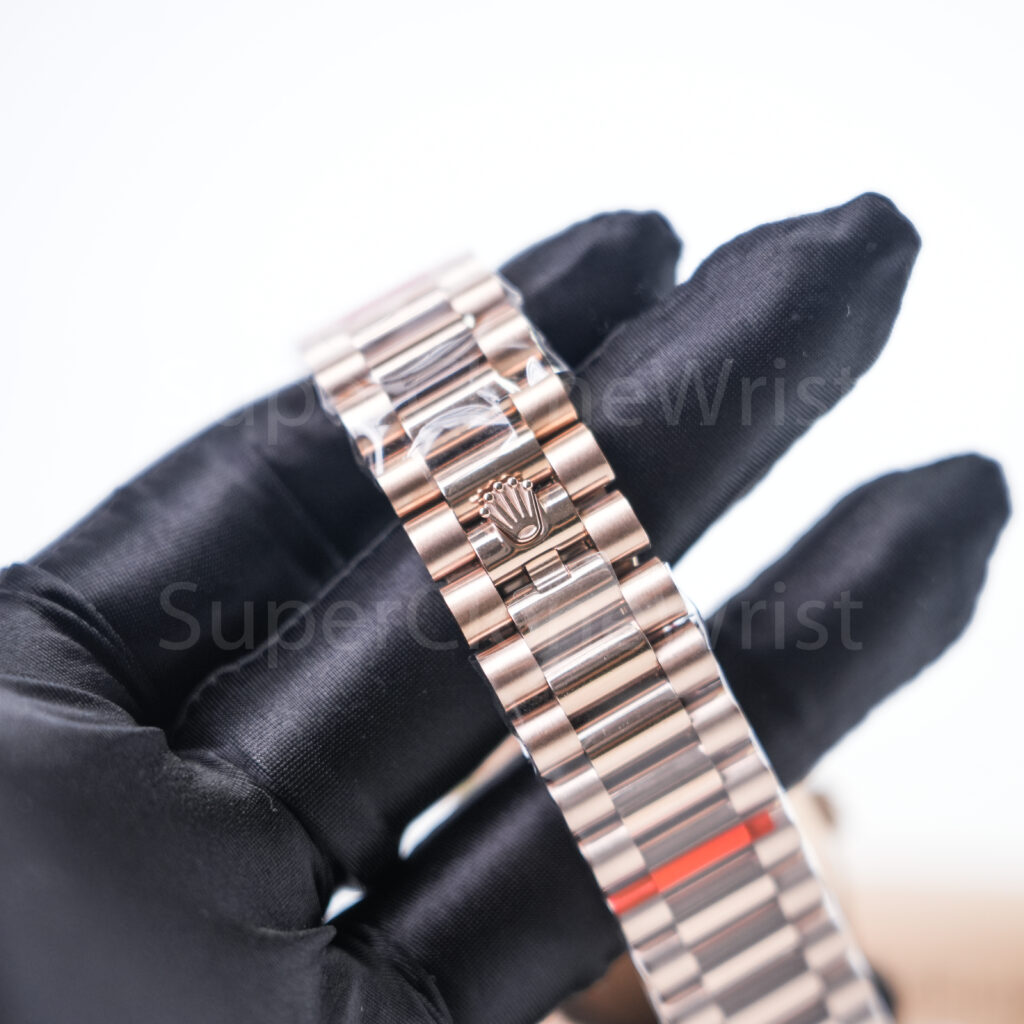 Rolex Day-Date 228235 Rose Gold Mother of Pearl Diamond Dial Fluted Bezel President Bracelet 40mm Replica Watches - 7