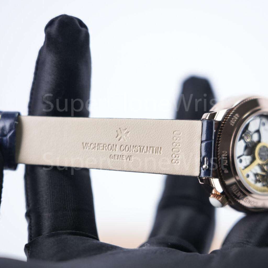 Vacheron Constantin Égérie 8005F/000R-B498 Rose Gold Silver Guilloché Dial Diamond Bezel Blue Leather Strap 35mm Replica Watches - 8