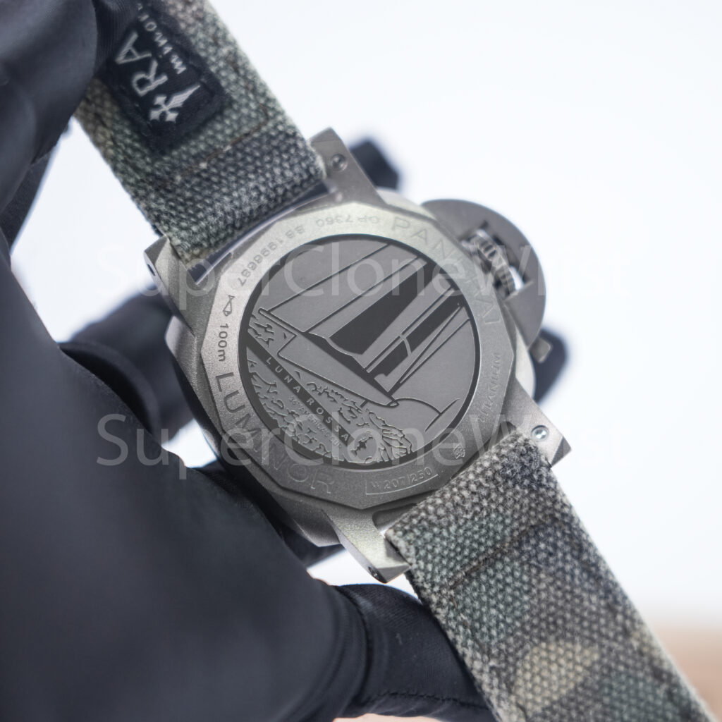Panerai Luminor Luna Rossa GMT PAM01096 Titanium Scafotech Dial Carbotech Bezel Grey Fabric Strap 42mm Replica Watches - 8