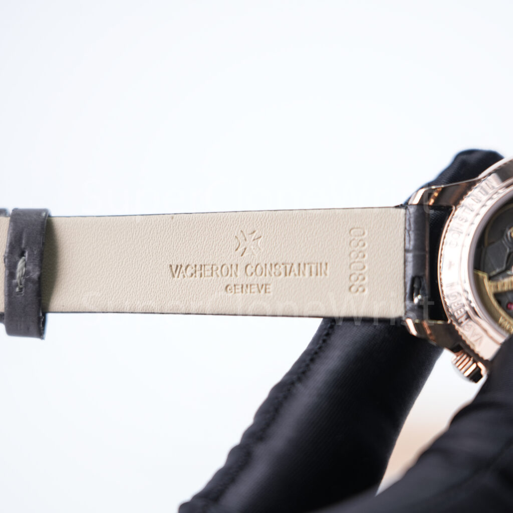 Vacheron Constantin Égérie 8005F/000R-B958 Rose Gold Pink-Purple Guilloché Dial Diamond Bezel Grey Leather Strap 35mm Replica Watches - 8